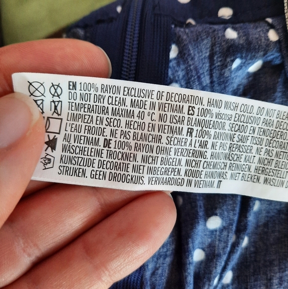 Forever 21 Navy Blue White Polka Dot Print A-line Flowy Midi Skirt Size Large - Picture 7 of 9